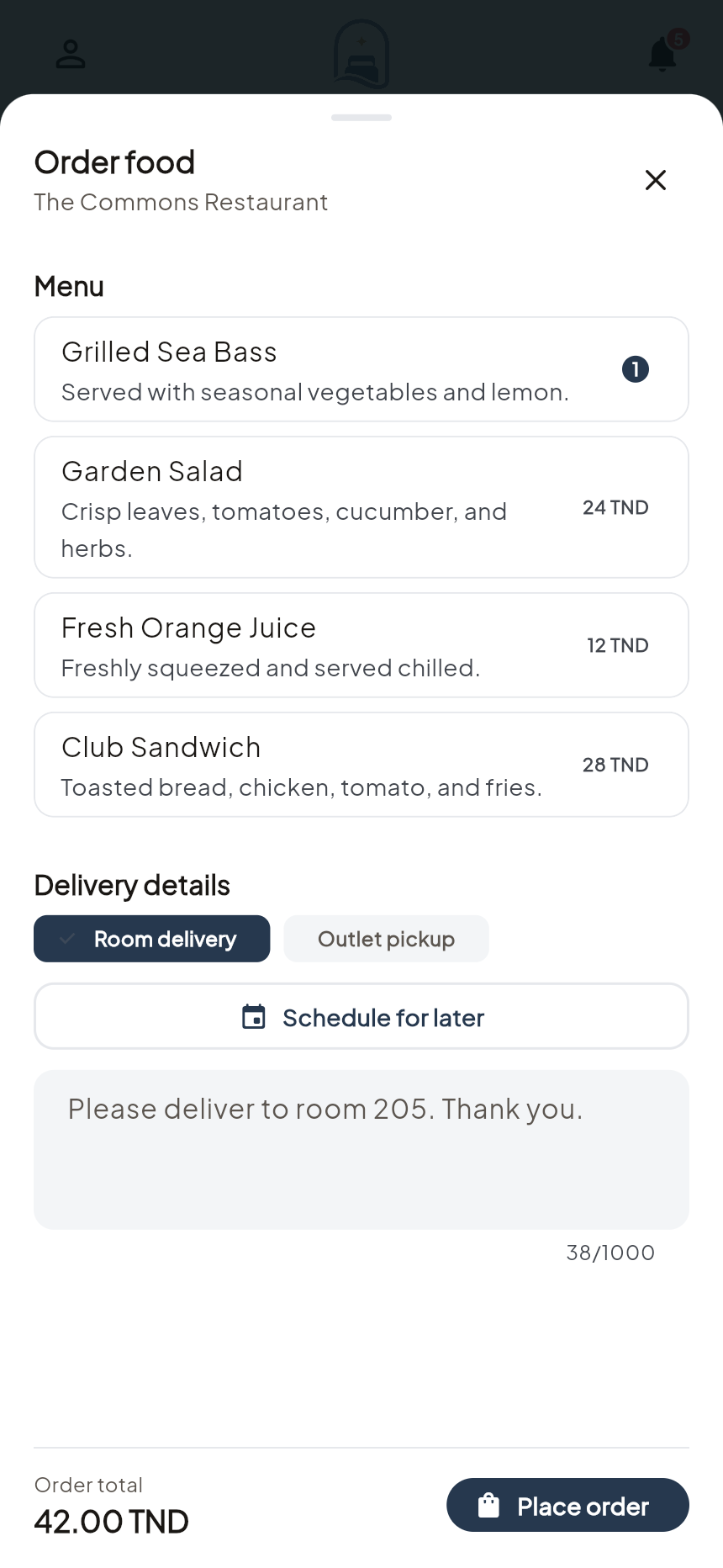 Commandes repas dans l’expérience client My Stay